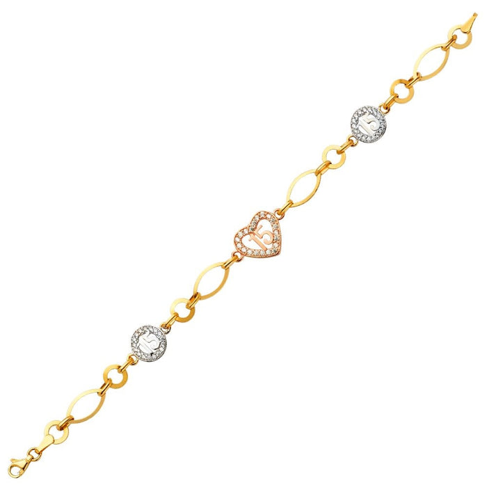 14k Gold Quinceañera Heart Gemstone Bracelet - LE-714