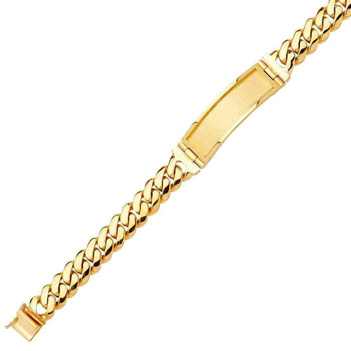 14k Gold Mens Thick Solid Cuban Link ID Bracelet with Gold Name Overlay 68 Grams