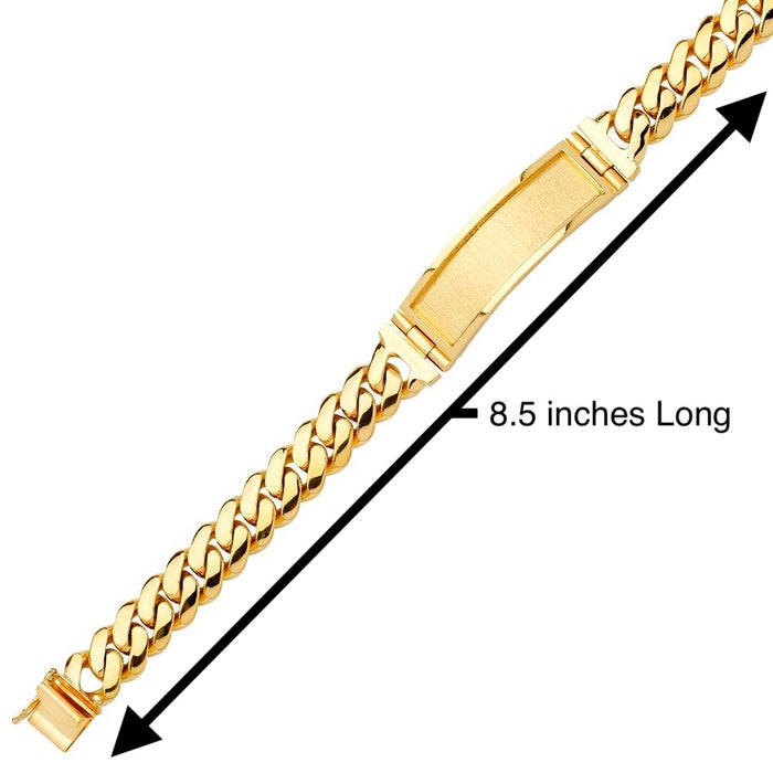 14k Gold Mens Thick Solid Cuban Link ID Bracelet with Gold Name Overlay 68 Grams