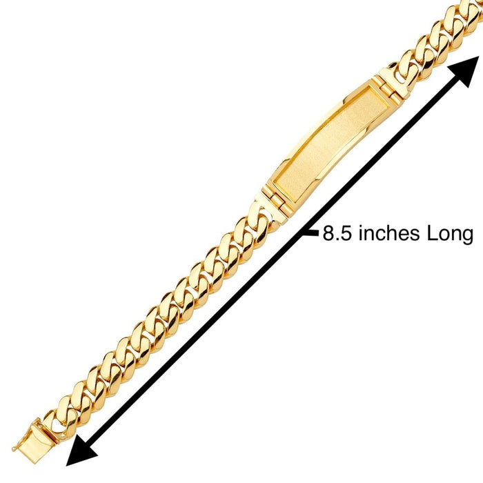 14k Gold Mens Thick Solid Cuban Link ID Bracelet with Gold Name Overlay 57 Grams