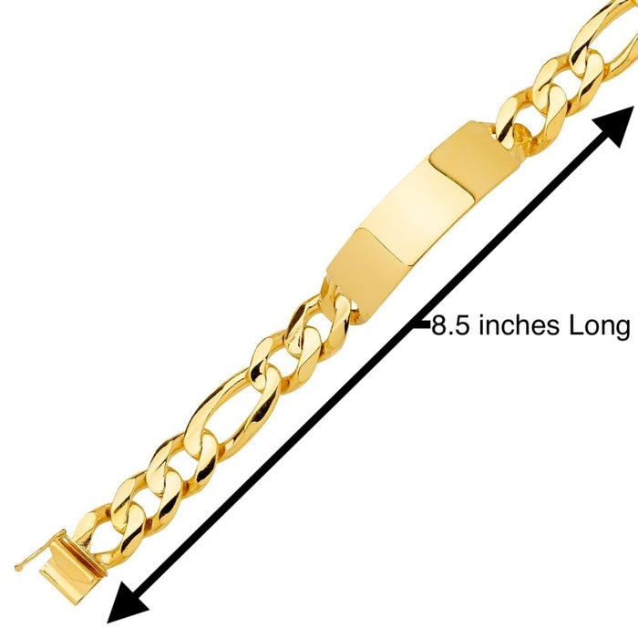 14k Gold Mens Thick Solid Figaro Link ID Bracelet with Gold Name Overlay 61 Grams