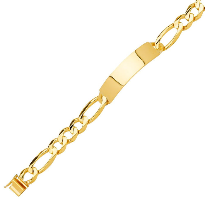 14k Gold Mens Thick Solid Figaro Link ID Bracelet with Gold Name Overlay 40 Grams