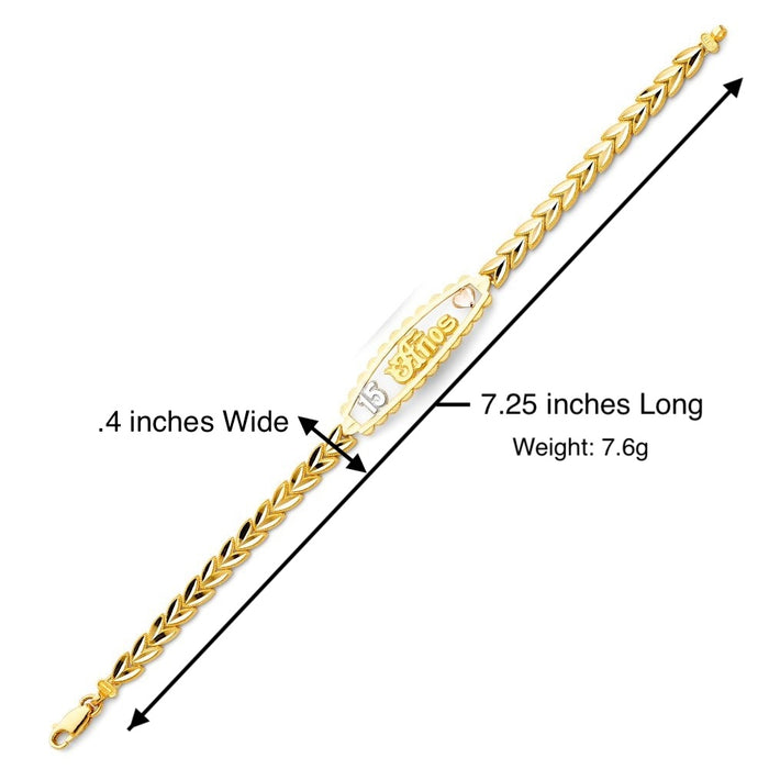 14k Gold Quinceañera 15 Años All Yellow Heart Bracelet - LE-153