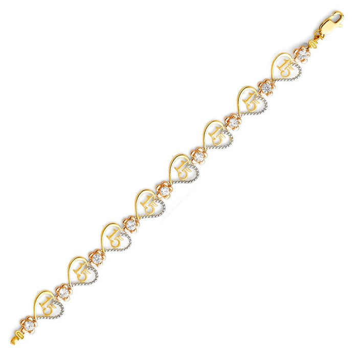 14k Gold Quinceañera Heart Gemstone Bracelet - LE-157