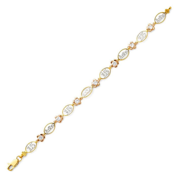 14k Gold Quinceañera 15 Anos Flower Gemstone Bracelet - LE-158