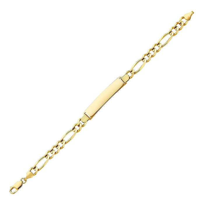 14k Gold Mens 7mm Solid Figaro Link ID Bracelet with Gold Name Overlay