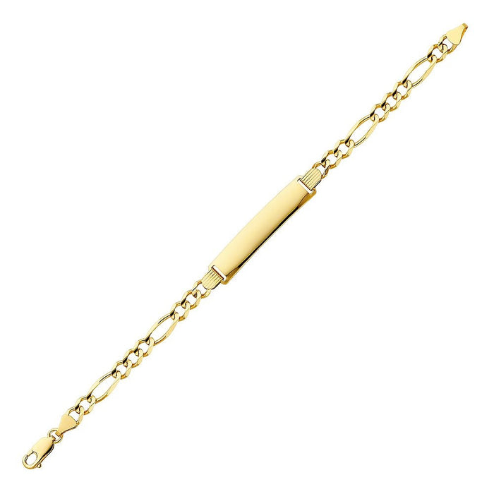 14k Gold Mens 6mm Solid Figaro Link ID Bracelet with Gold Name Overlay