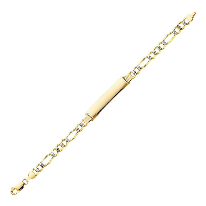 14k Gold Mens 6mm Solid Figaro Pavé Link ID Bracelet with Gold Name Overlay