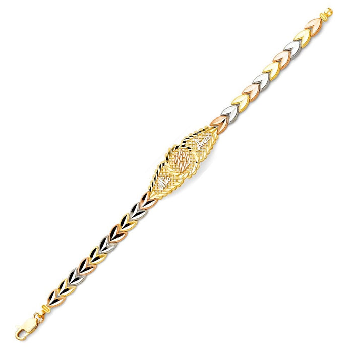 14k Gold Quinceañera Mis 15 Años TriColor Heart Bracelet - LE-329