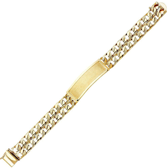 14k Gold Mens Two Row Wide Nugget Cuban Link ID Bracelet with Gold Name Overlay