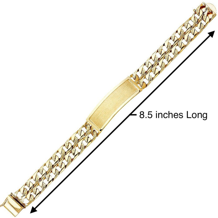 14k Gold Mens Two Row Wide Nugget Cuban Link ID Bracelet with Gold Name Overlay