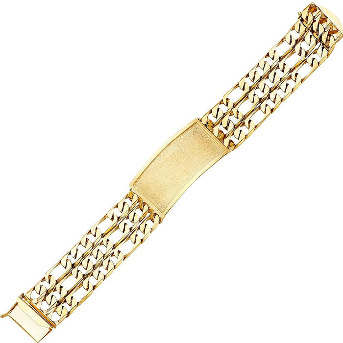 14k Gold Mens Three Row Figaro 23mm Link ID Bracelet with Gold Name Overlay