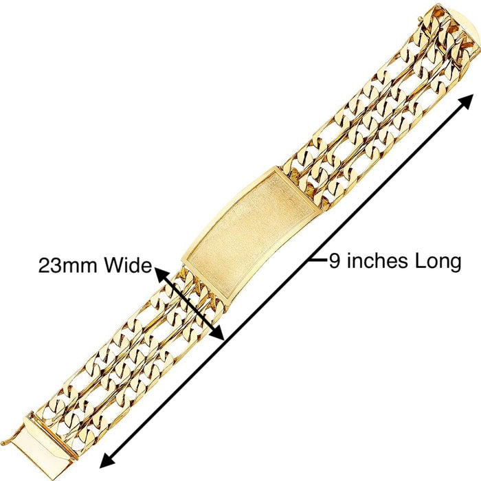 14k Gold Mens Three Row Figaro 23mm Link ID Bracelet with Gold Name Overlay