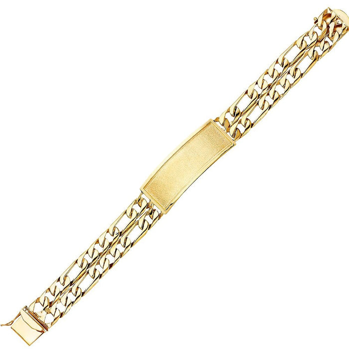 14k Gold Mens Two Row Figaro Link ID Bracelet with Gold Name Overlay