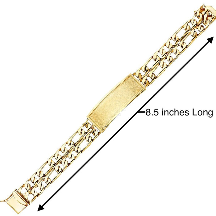 14k Gold Mens Two Row Figaro Link ID Bracelet with Gold Name Overlay