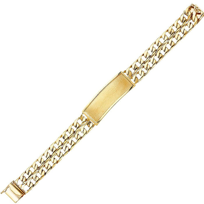 14k Gold Mens Two Row Cuban Link ID Bracelet with Gold Name Overlay