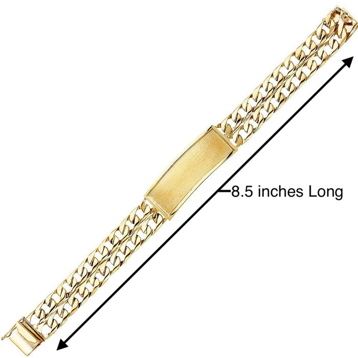 14k Gold Mens Two Row Cuban Link ID Bracelet with Gold Name Overlay