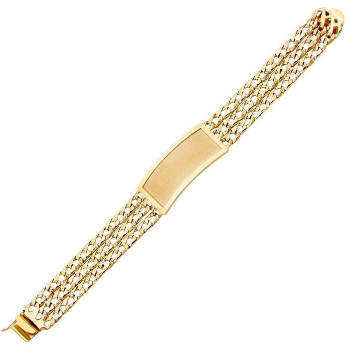 14k Gold Mens Three Row Nugget 17mm Cuban Link ID Bracelet with Gold Name Overlay