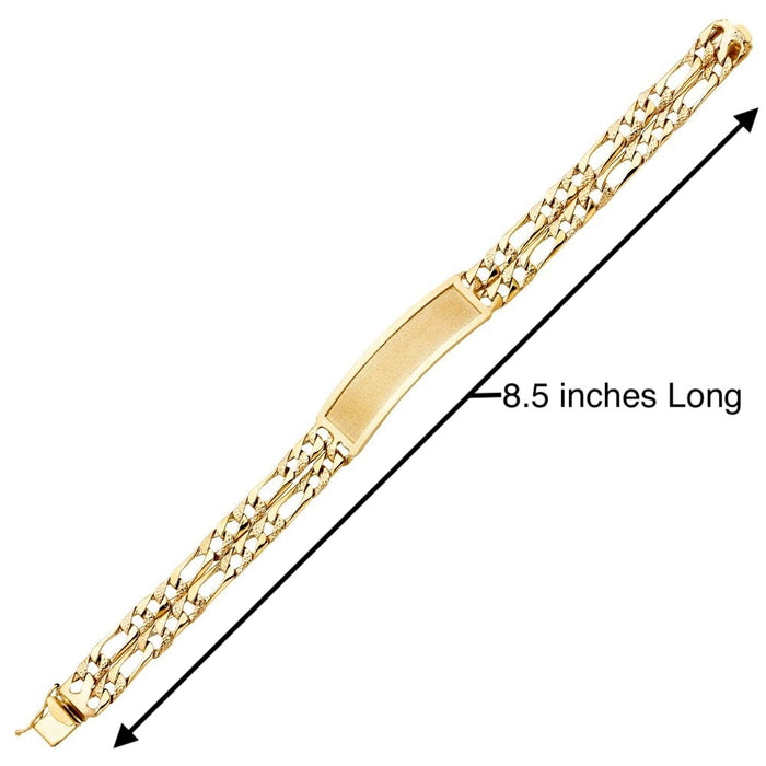 14k Gold Mens Two Row Nugget Figaro Link ID Bracelet with Gold Name Overlay