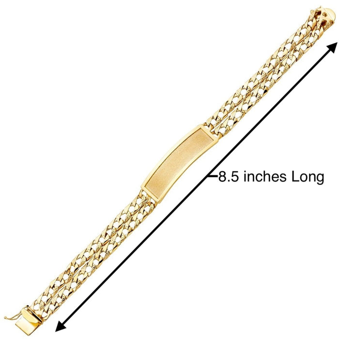 14k Gold Mens Two Row Nugget Cuban Link ID Bracelet with Gold Name Overlay