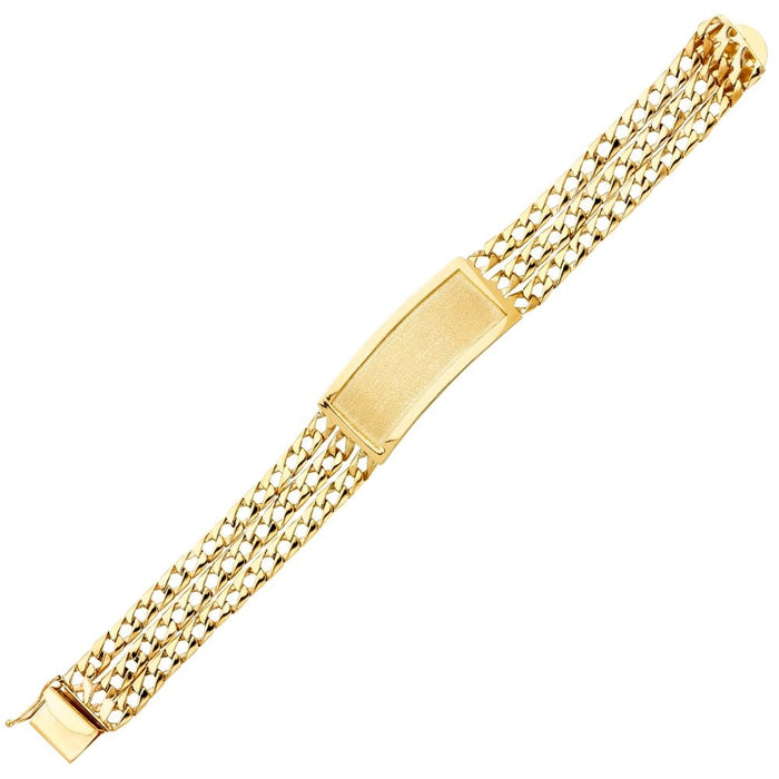 14k Gold Mens Three Row 17mm Cuban Link ID Bracelet with Gold Name Overlay