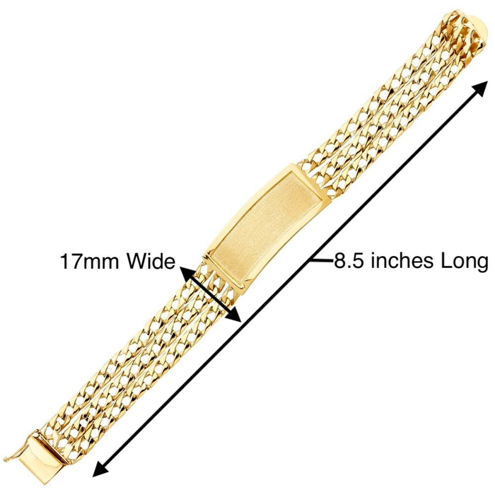 14k Gold Mens Three Row 17mm Cuban Link ID Bracelet with Gold Name Overlay