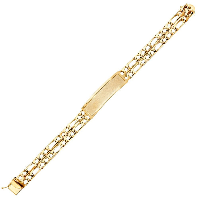 14k Gold Mens Two Row Figaro Link ID Bracelet with Gold Name Overlay