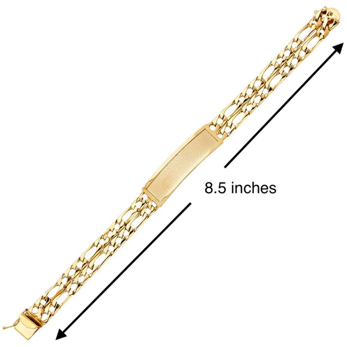 14k Gold Mens Two Row Figaro Link ID Bracelet with Gold Name Overlay