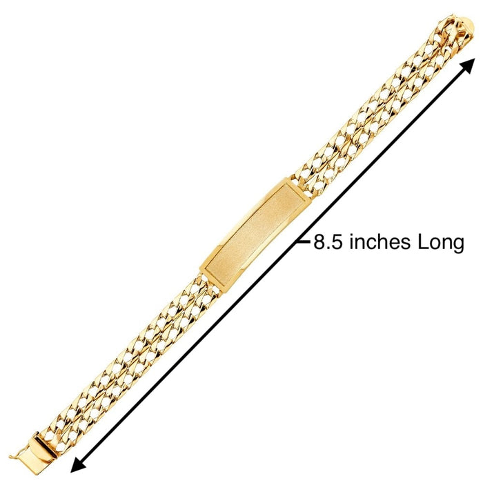 14k Gold Mens Two Row Regular Cuban Link ID Bracelet with Gold Name Overlay