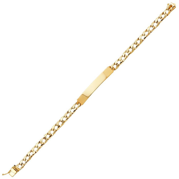 14k Gold Mens Light Solid Cuban Nugget Link ID Bracelet with Gold Name Overlay