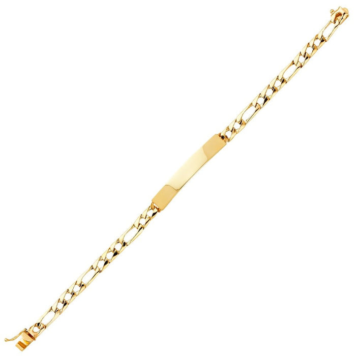 14k Gold Mens Light Solid Figaro Link ID Bracelet with Gold Name Overlay 12 Grams