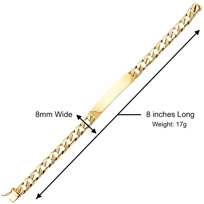 14k Gold Men's 8mm Solid Nugget Cuban Link ID Bracelet with Custom Gold Name Plate - LE-0418