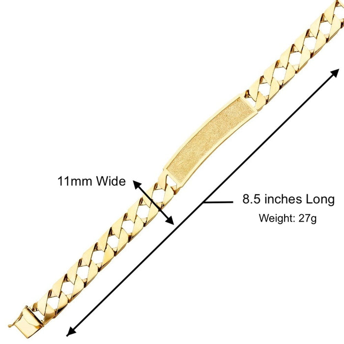 14k Gold Men's 11mm Solid Cuban Link ID Bracelet with Custom Gold Name Plate - LE-0426