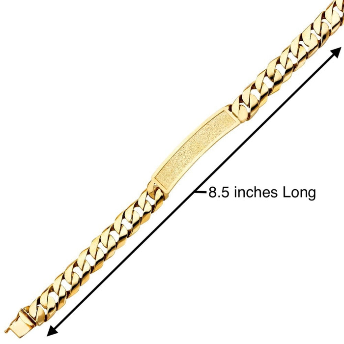 14k Gold Mens Solid Thick Cuban Link ID Bracelet with Gold Name Overlay 36 Grams