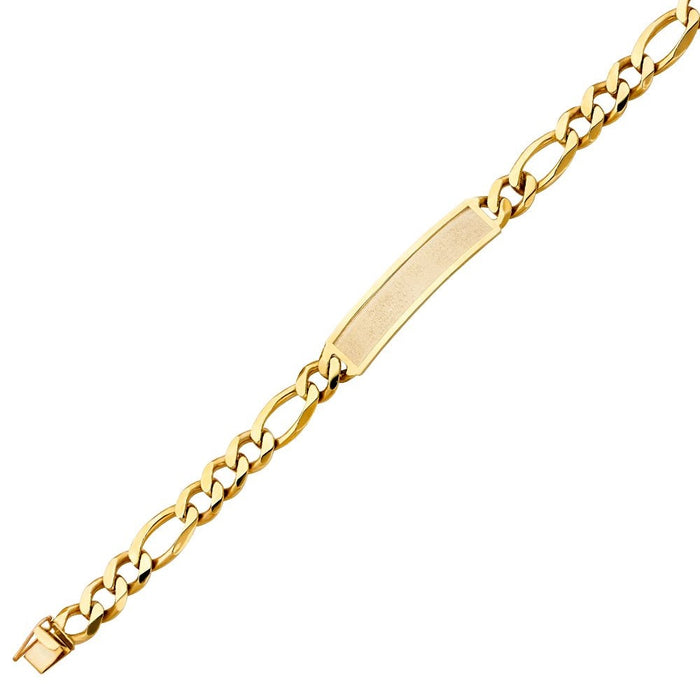 14k Gold Mens Solid Figaro Link ID Bracelet with Gold Name Overlay 29 Grams