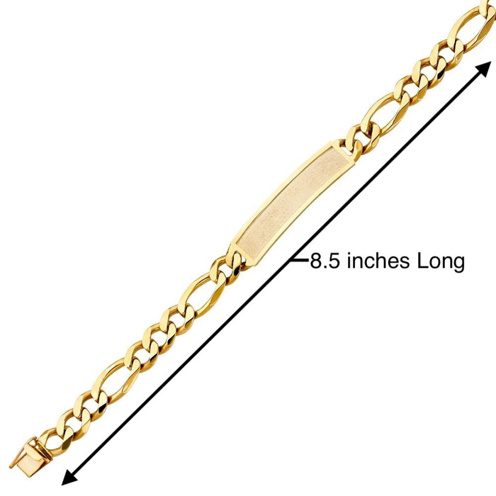 14k Gold Mens Solid Figaro Link ID Bracelet with Gold Name Overlay 29 Grams