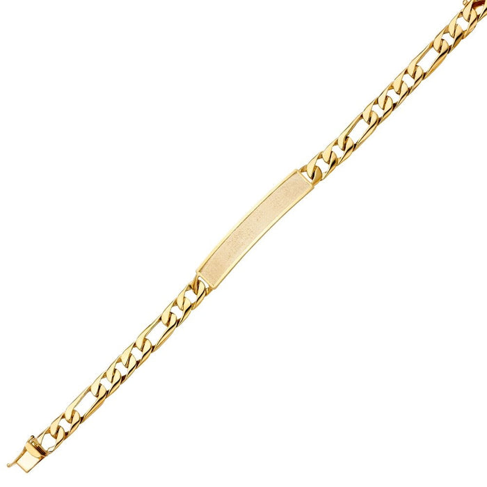 14k Gold Mens Solid Figaro Link ID Bracelet with Gold Name Overlay 16 Grams