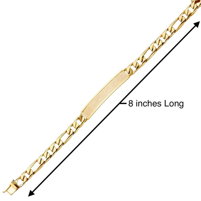 14k Gold Mens Solid Figaro Link ID Bracelet with Gold Name Overlay 16 Grams