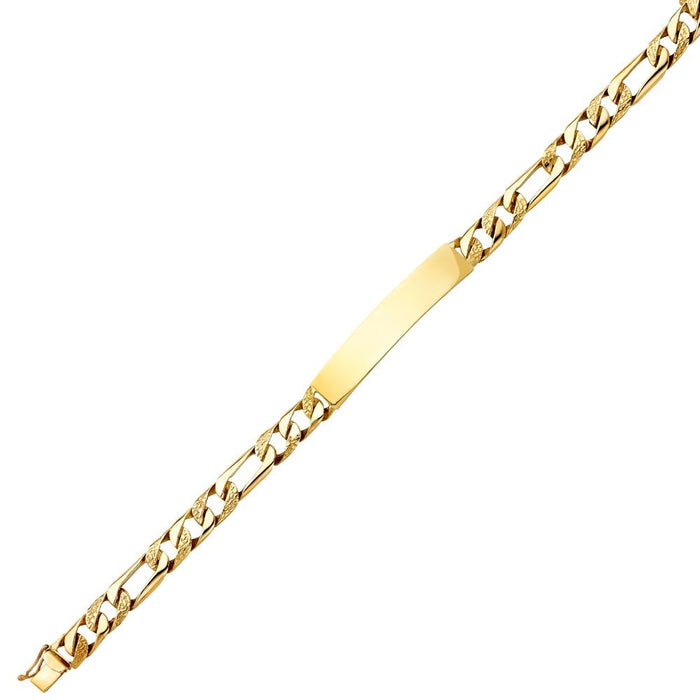 14k Gold Mens Solid Nugget Figaro Link ID Bracelet with Gold Name Overlay 20 Grams