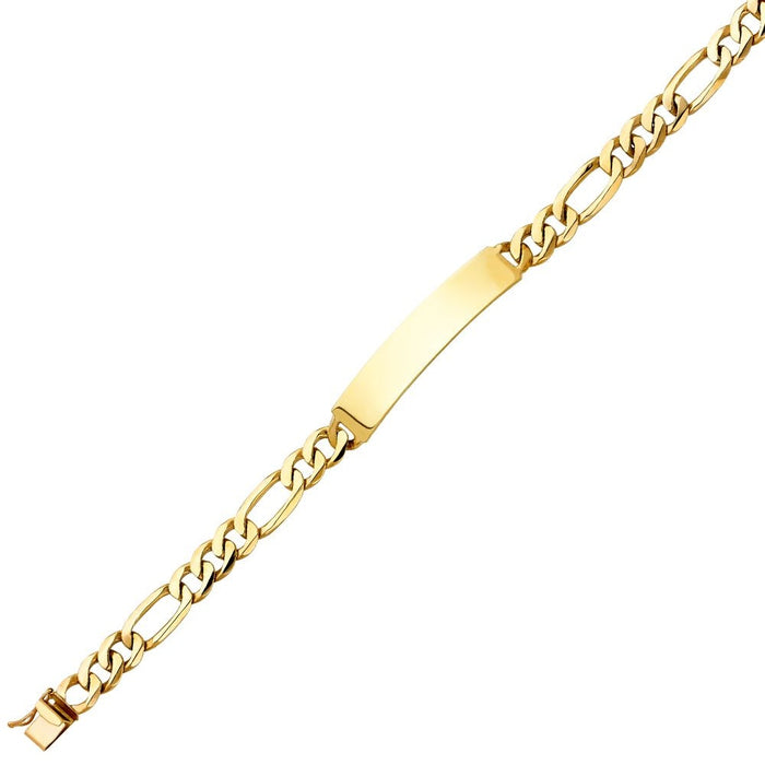 14k Gold Mens Solid Figaro Link ID Bracelet with Gold Name Overlay 21 Grams