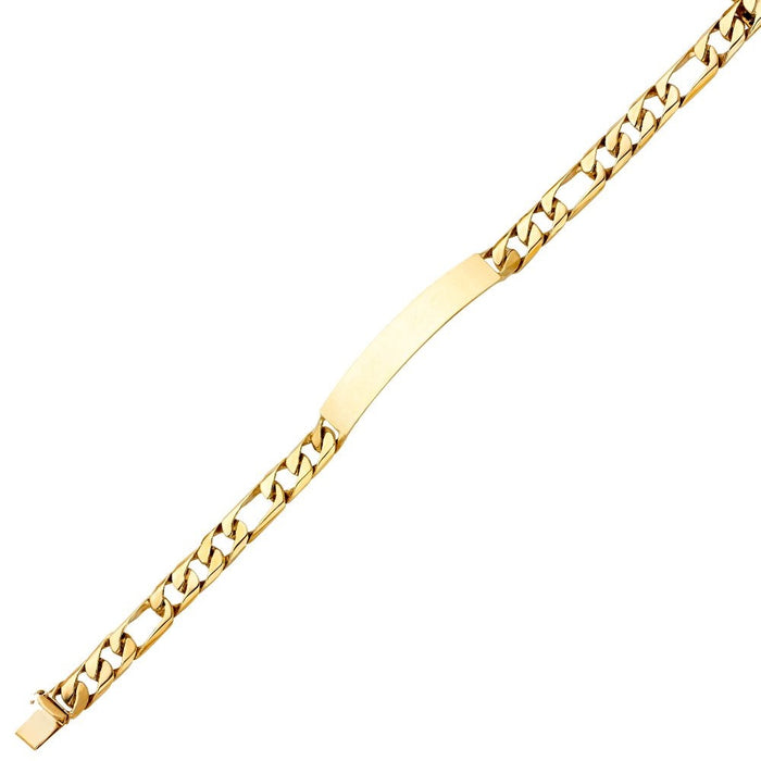 14k Gold Mens Solid Figaro Link ID Bracelet with Gold Name Overlay 19 Grams