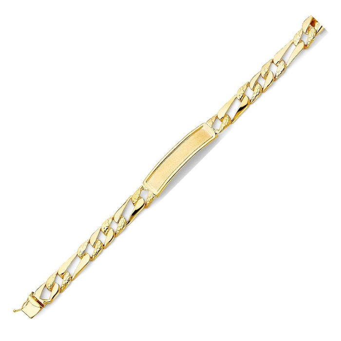 14k Gold Mens Stamped Nugget Figaro Link ID Bracelet with Gold Name Overlay 17 Grams