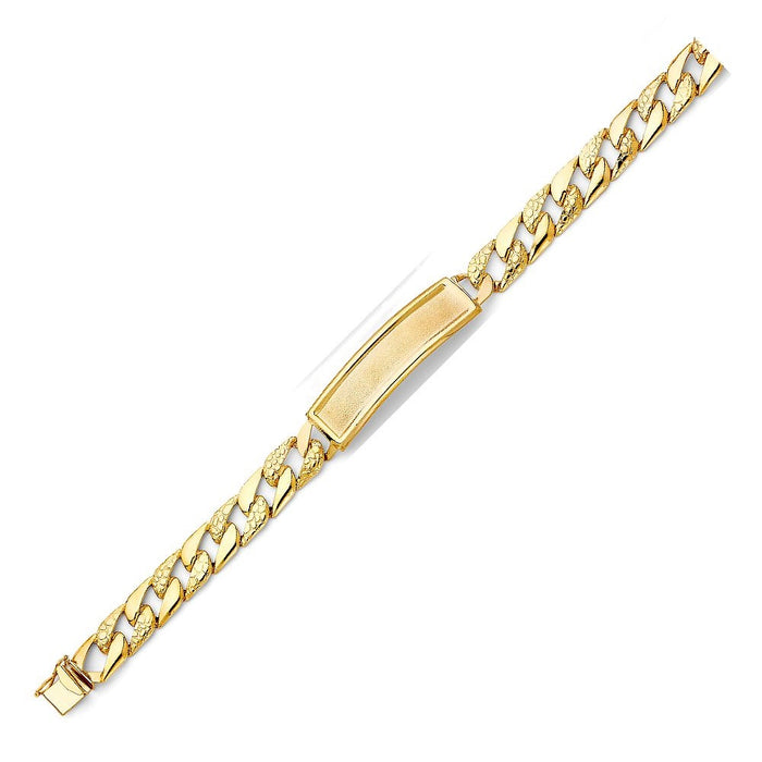 14k Gold Mens Stamped Nugget Cuban Link ID Bracelet with Gold Name Overlay 18 Grams