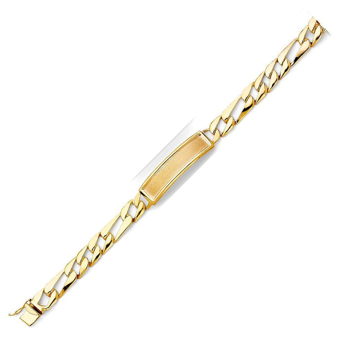 14k Gold Mens Stamped Figaro Link ID Bracelet with Gold Name Overlay 16 Grams