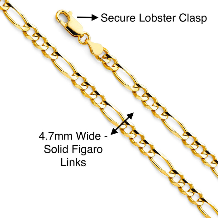 14k Gold Cross with Solid Figaro Chain - LE-2208