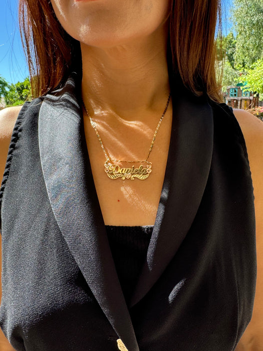 14k Cursive Gold Name with Rose Gold Hearts and Solid Valentino Necklace