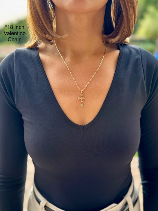 14k Rose Gold Jesus Cross Pendant with Solid Chain - LE-2709