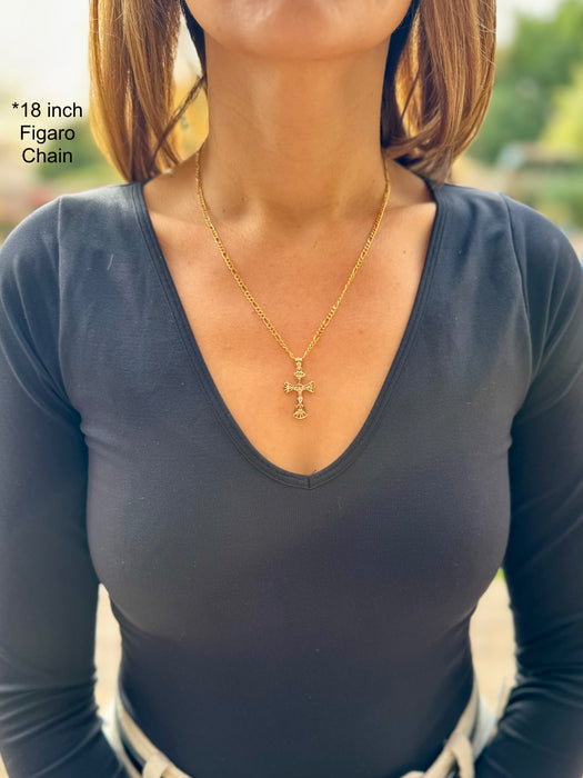 14k Rose Gold Jesus Cross Pendant with Solid Chain - LE-2709