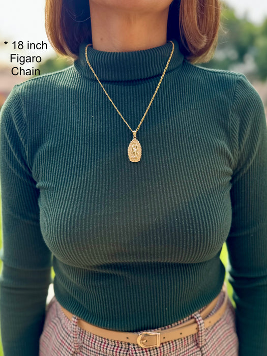 14k Virgin Mary Pendant and Solid Chain - LE-1077