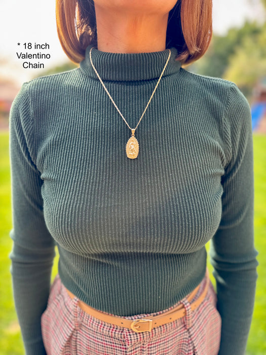 14k Virgin Mary Pendant and Solid Chain - LE-1077